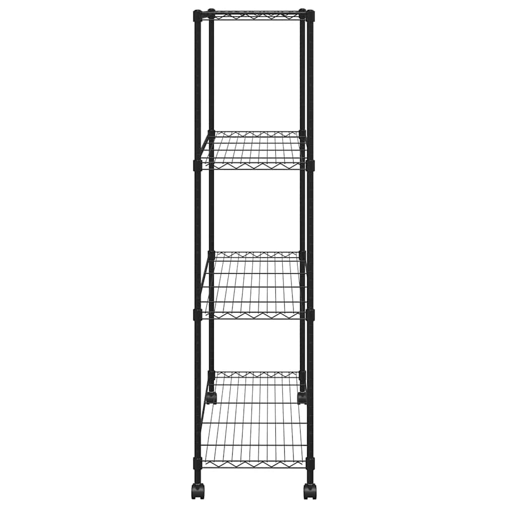 Lagerregal mit 4 Böden und Rollen 90x35x142 cm Schwarz 200 kg