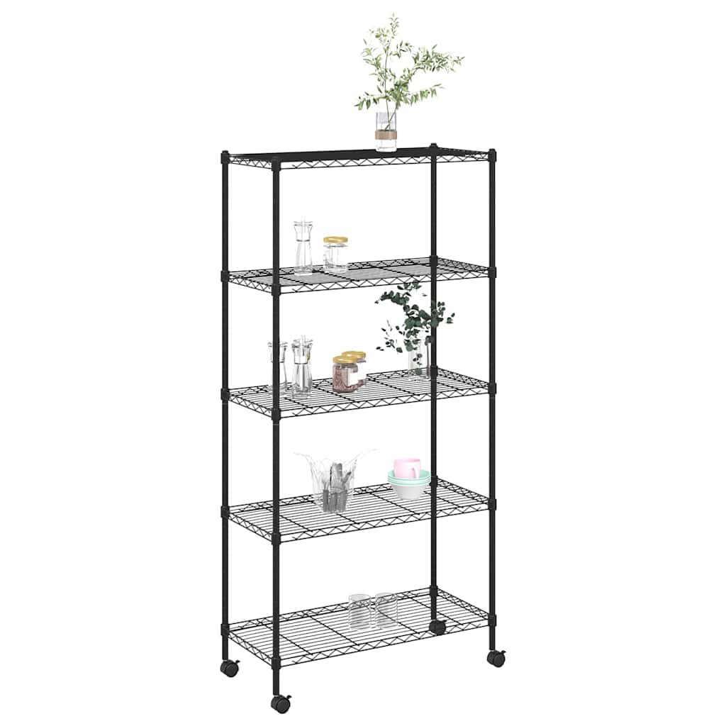 Lagerregal mit 5 Böden und Rollen 75x35x155 cm Schwarz 250 kg