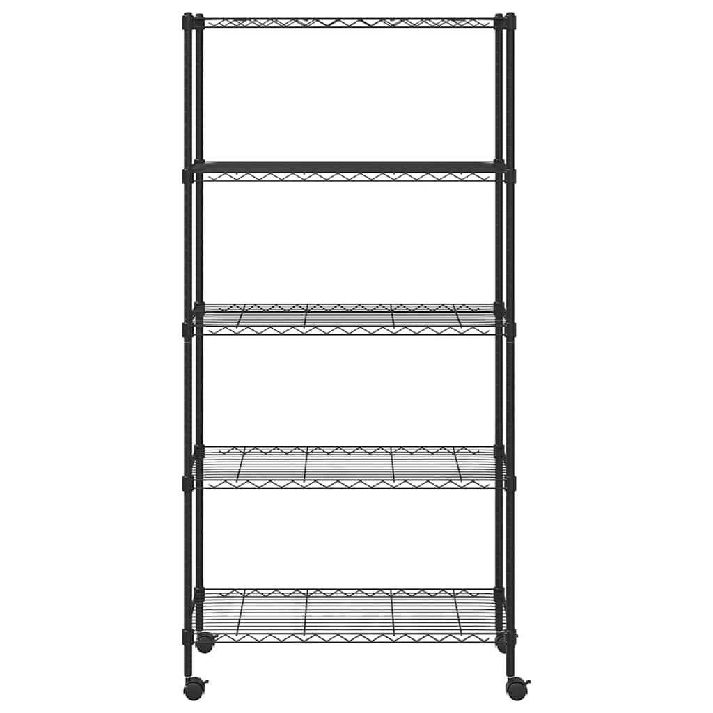 Lagerregal mit 5 Böden und Rollen 75x35x155 cm Schwarz 250 kg