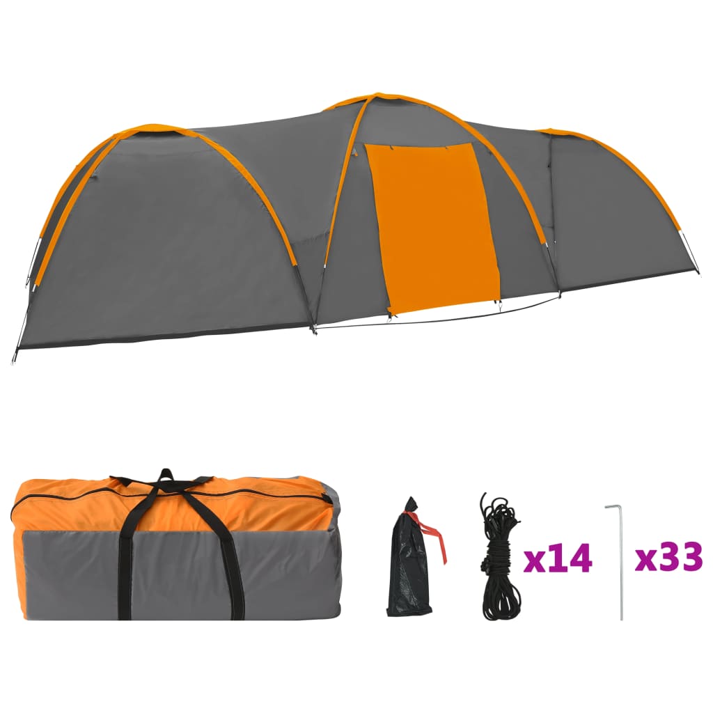 Camping-Zelt Iglu 650x240x190 cm 8 Personen Grau und Orange