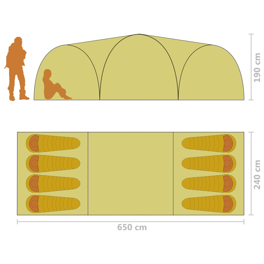 Camping-Zelt Iglu 650x240x190 cm 8 Personen Grau und Orange