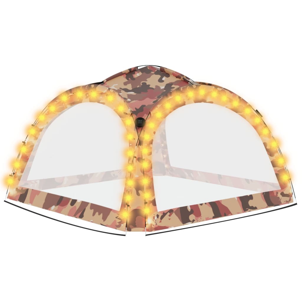 Tente de fête avec LED et 4 parois latérales 3,6x3,6x2,3 m couleurs camouflage