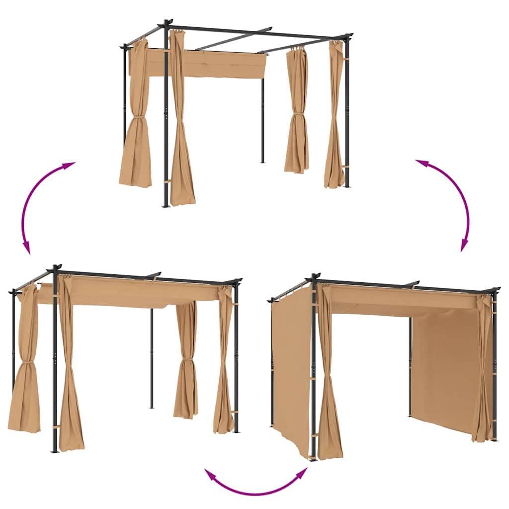 Pavillon mit Vorhängen 3x3 m Taupe Stahl