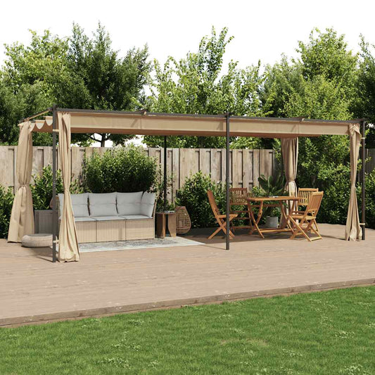 Pavillon mit Vorhängen 6x3 m Taupe Stahl