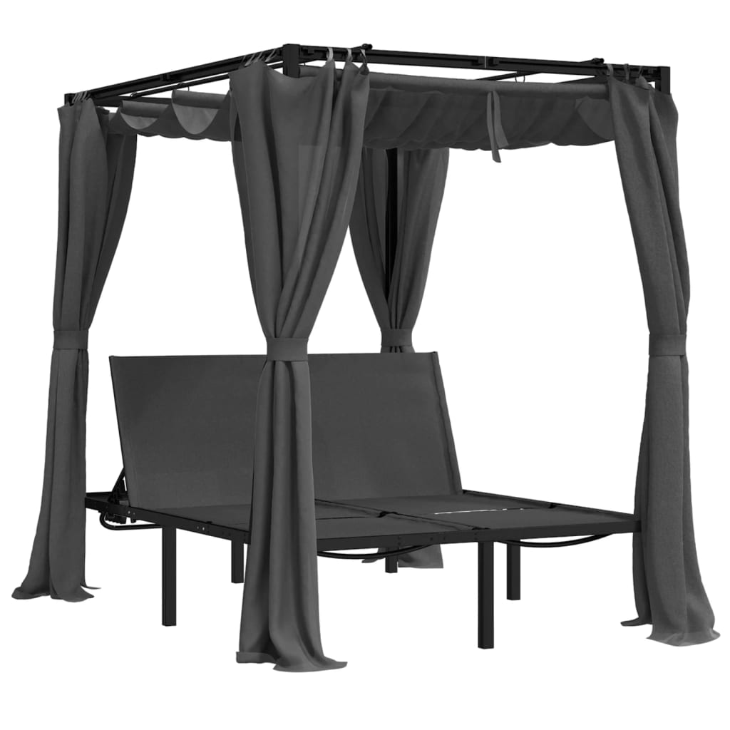 Double sun lounger with curtains and canopy anthracite