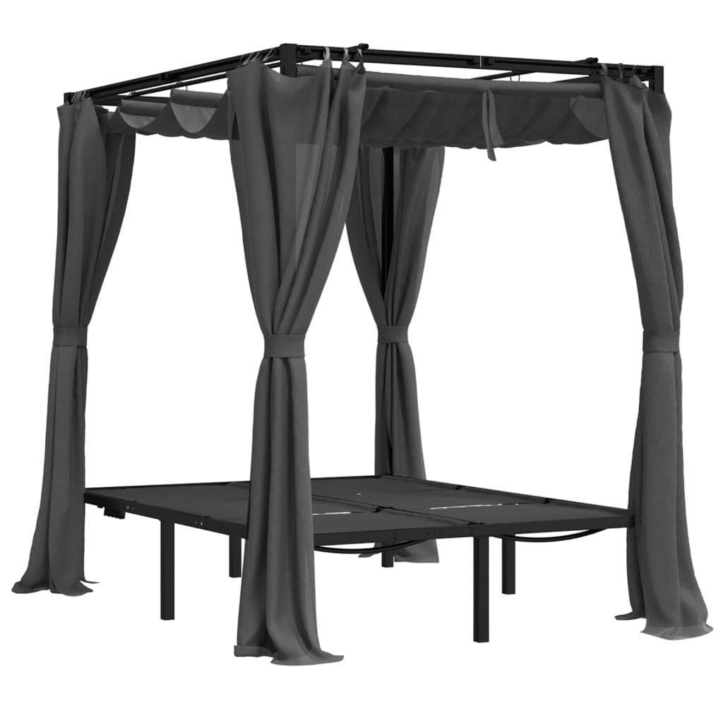 Double sun lounger with curtains and canopy anthracite
