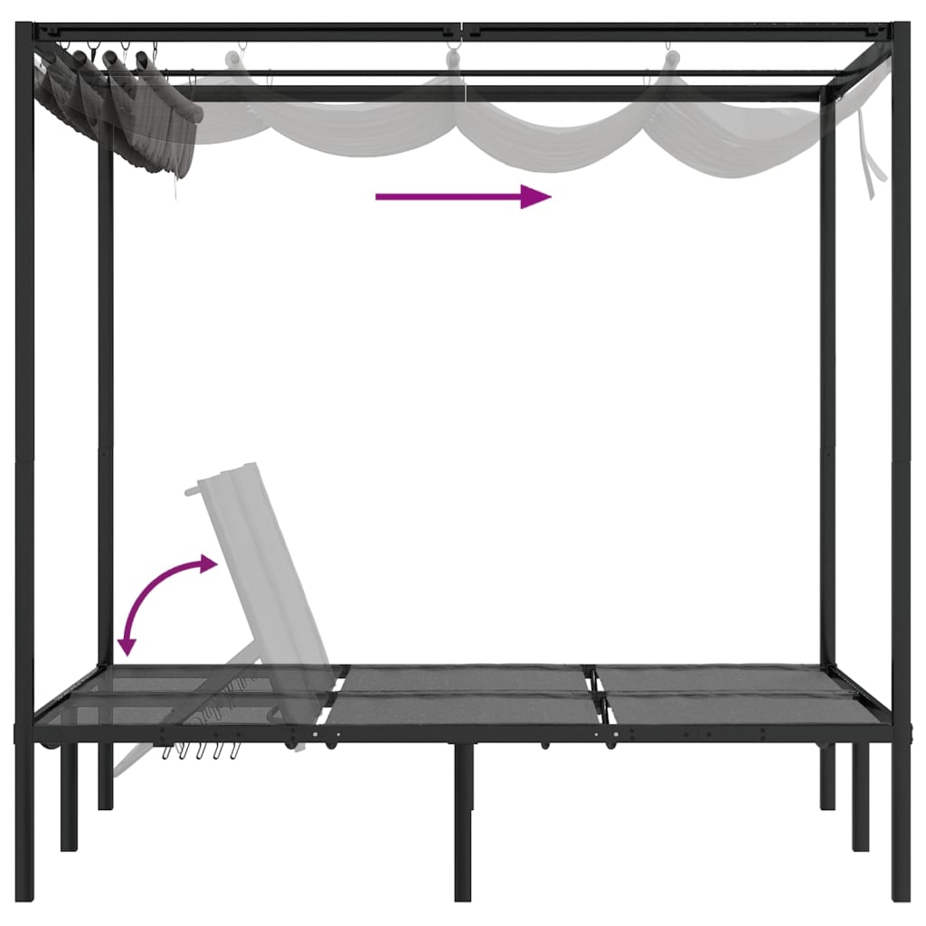 Double sun lounger with curtains and canopy anthracite