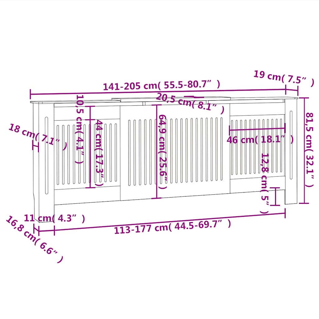 Holzwerkstoff Heizkörperverkleidung Weiß 205 cm