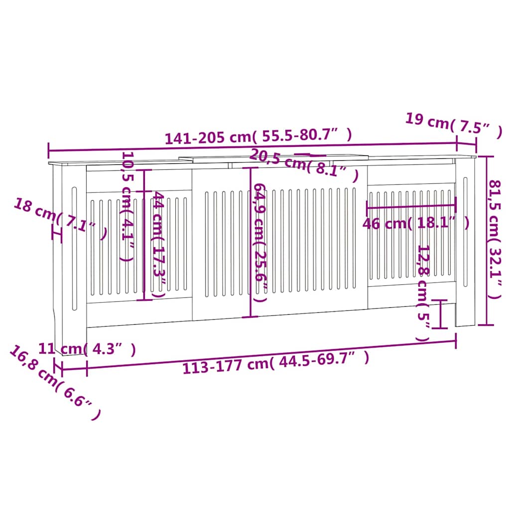 Holzwerkstoff Heizkörperverkleidung 205 cm