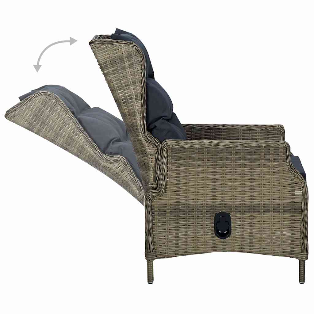 Verstellbarer Gartensessel mit Auflagen Poly Rattan Braun
