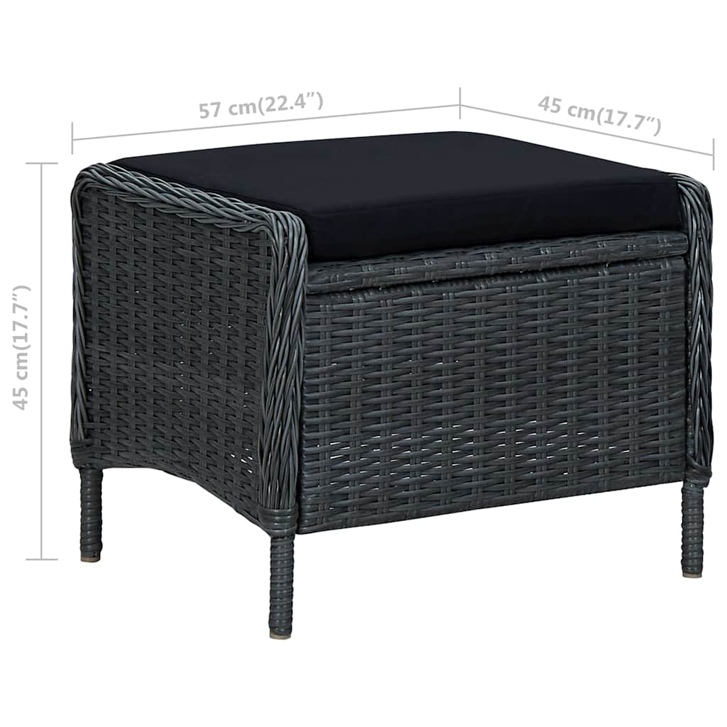 Gartensessel Verstellbar mit Fußhocker Poly-Rattan Dunkelgrau