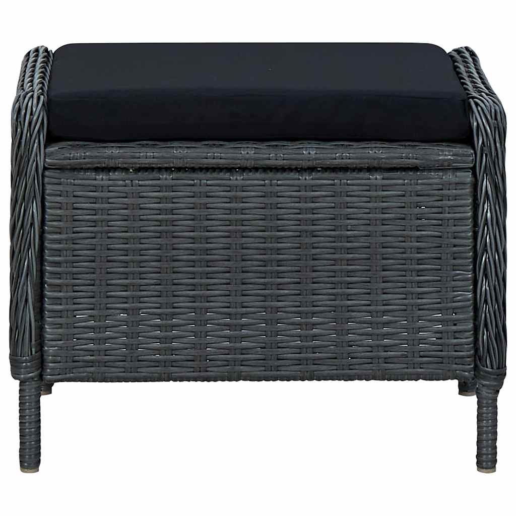 Gartensessel Verstellbar mit Fußhocker Poly-Rattan Dunkelgrau