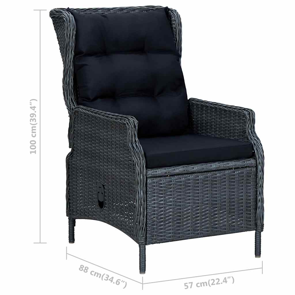 Gartensessel Verstellbar mit Fußhocker Poly-Rattan Dunkelgrau