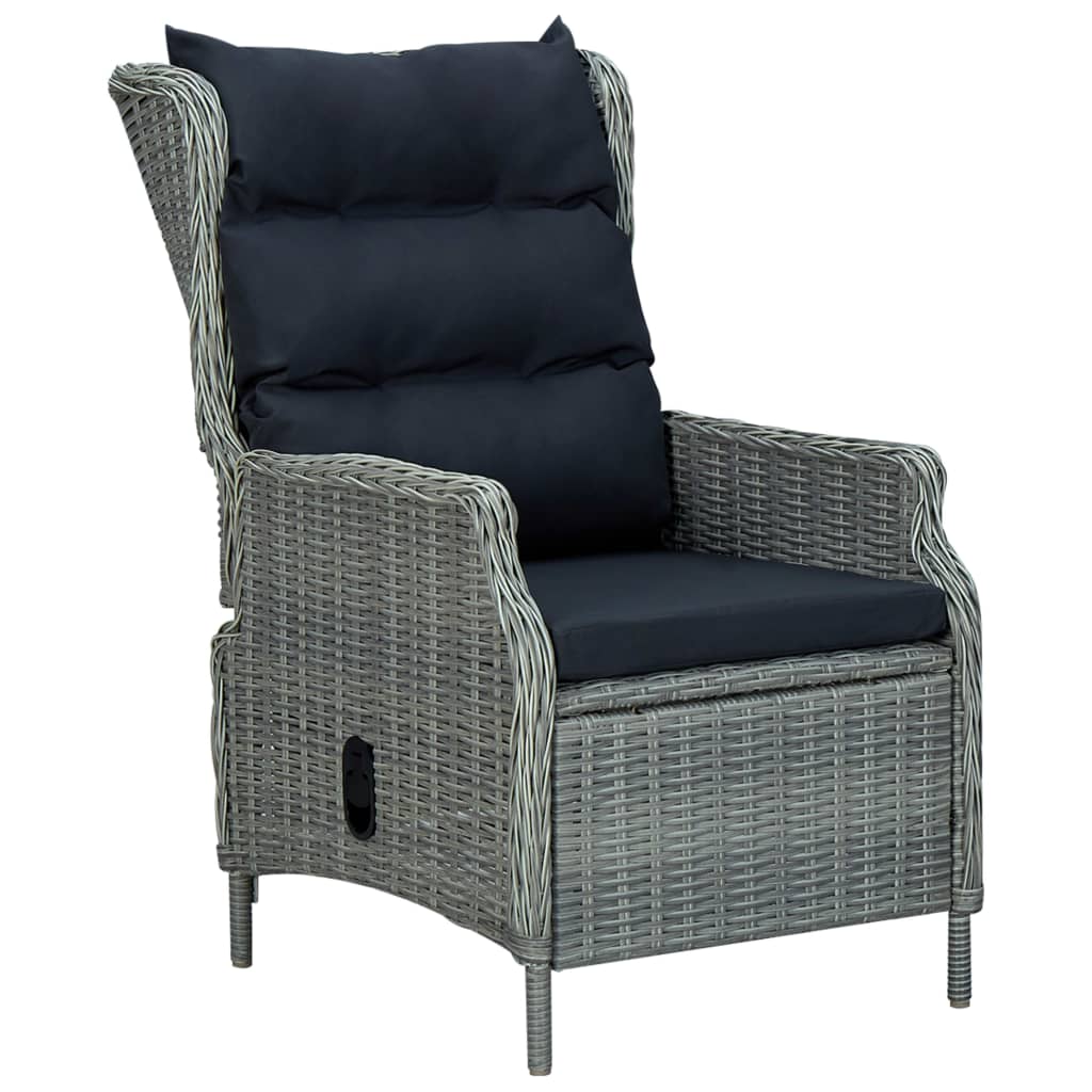 Verstellbarer Gartensessel mit Fußhocker Poly Rattan Hellgrau