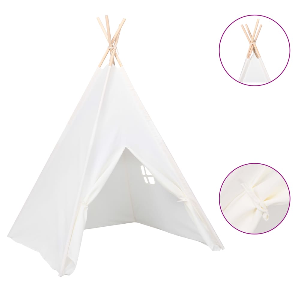 Tente Tipi Enfant avec Sac Peau de Pêche Blanc 120x120x150 cm