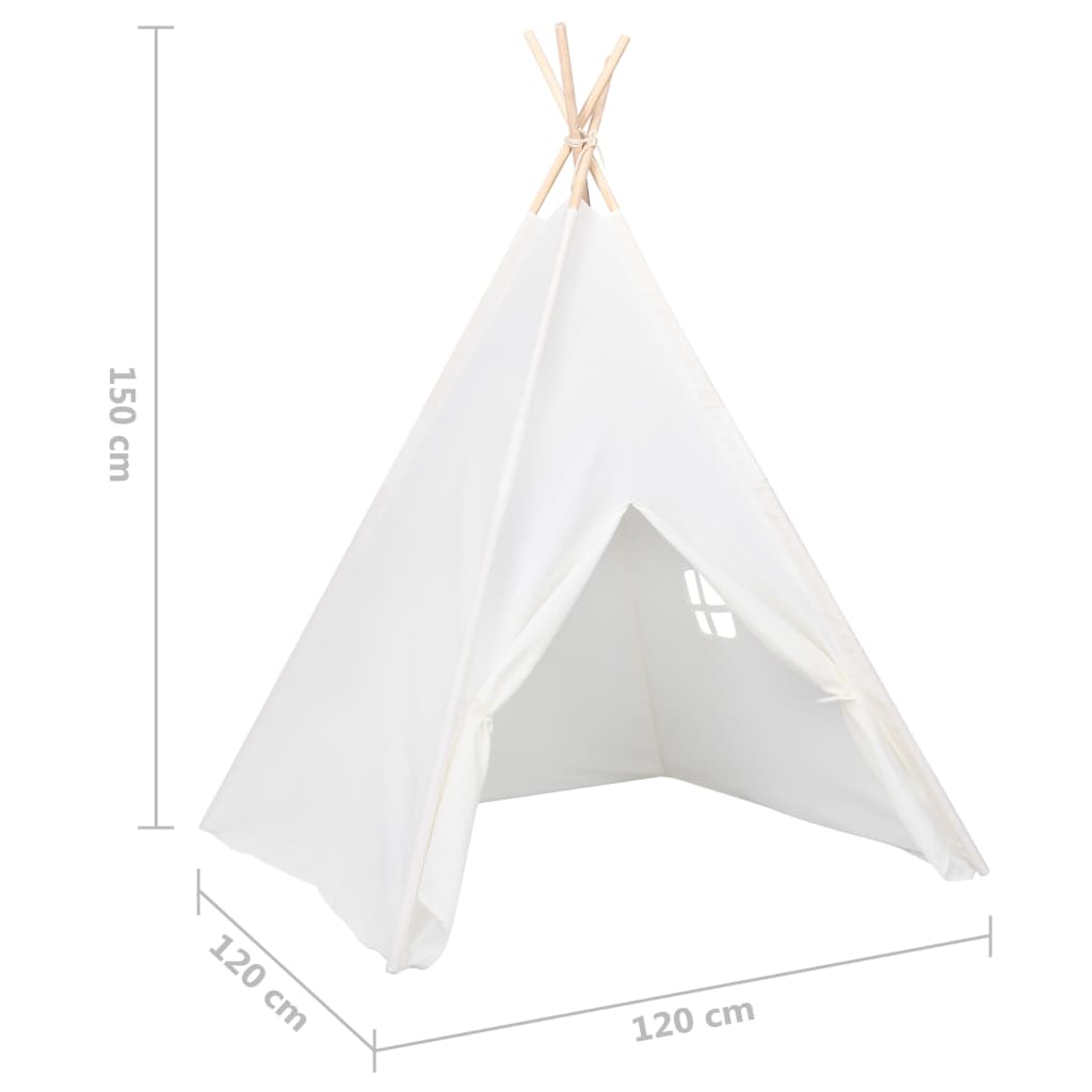 Tente Tipi Enfant avec Sac Peau de Pêche Blanc 120x120x150 cm