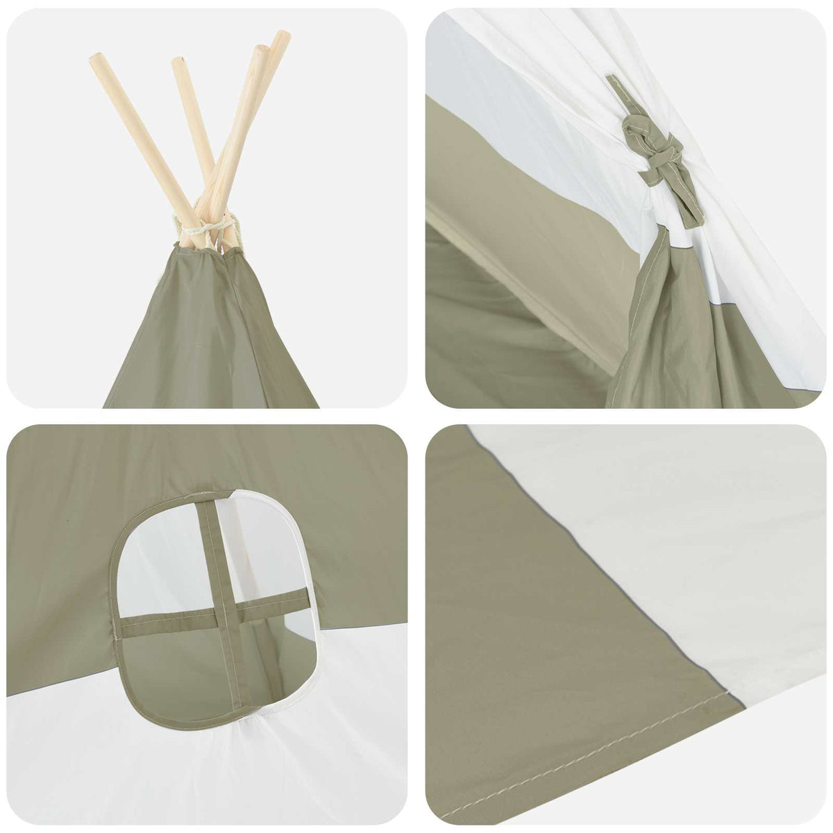 Kindertent Grau und Weiß 120 x 120 x 150 cm Massivholz Kiefer