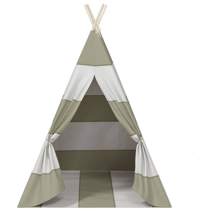 Kindertent Grau und Weiß 120 x 120 x 150 cm Massivholz Kiefer