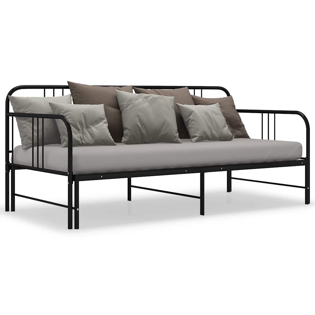 Tagesbett Ausziehbar Schwarz Metall 90x200 cm