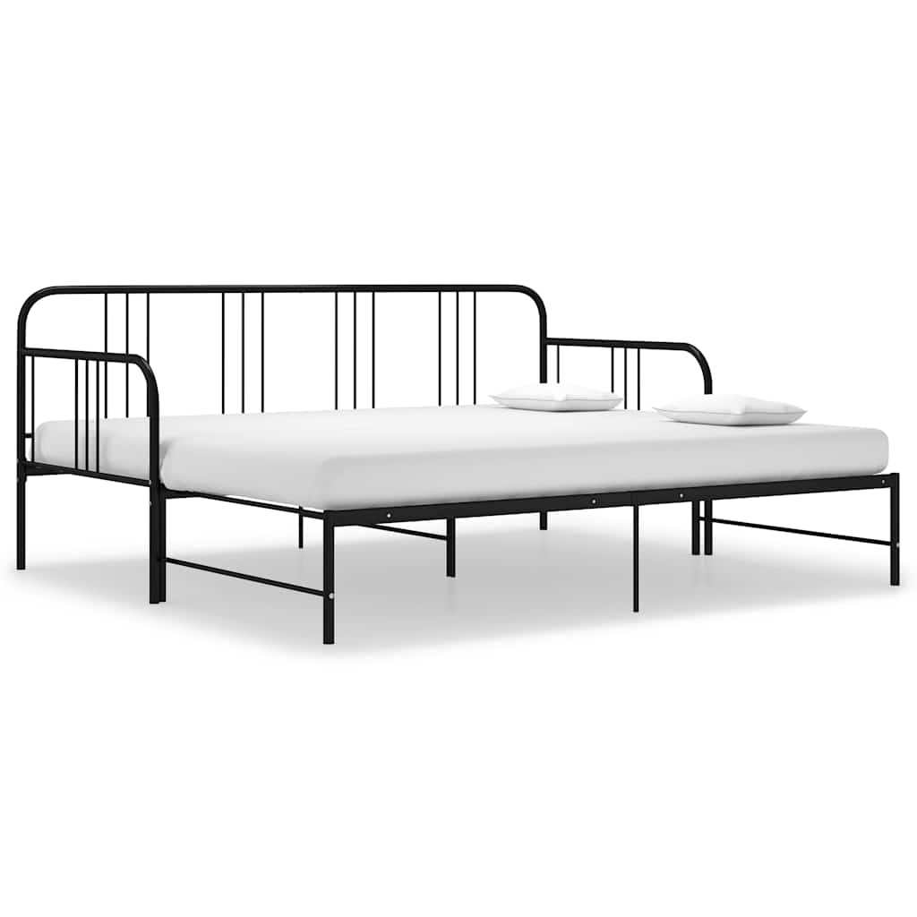 Tagesbett Ausziehbar Schwarz Metall 90x200 cm