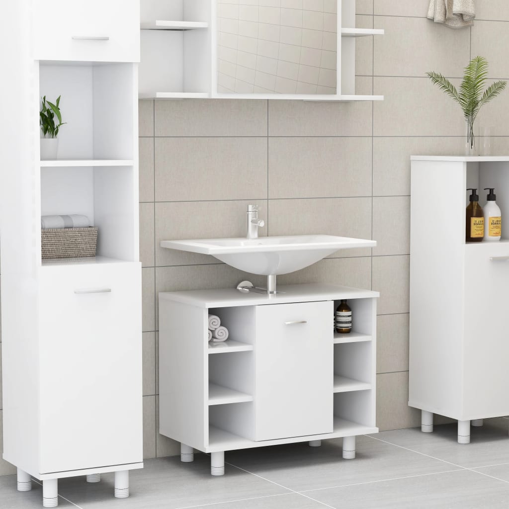 4-tlg. Badmöbel-Set Weiß Holzwerkstoff