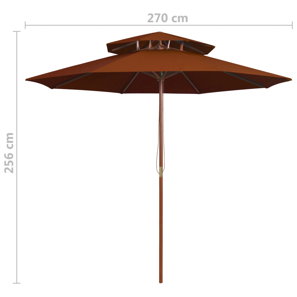 Sonnenschirm mit Doppeldach und Holz-Mast Terrakotta 270 cm