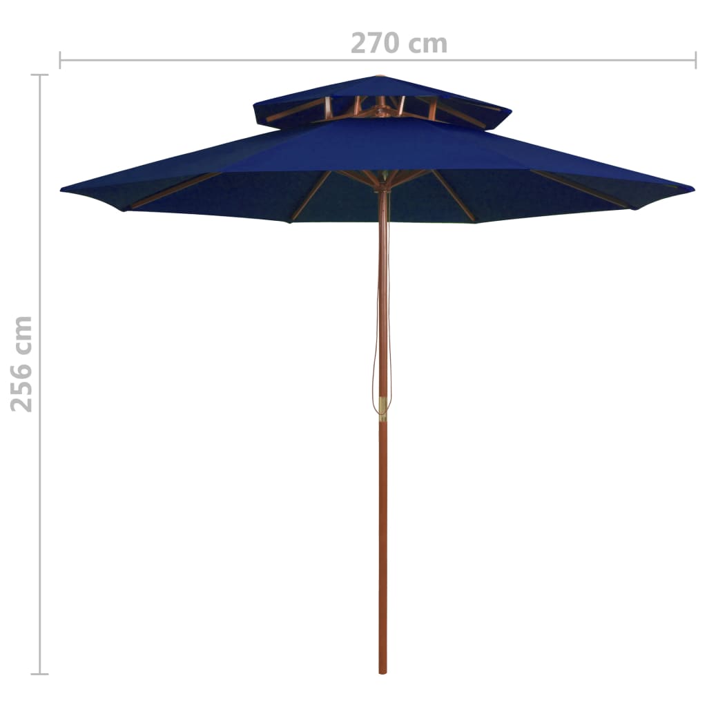 Sonnenschirm mit Doppeldach und Holz-Mast Blau 270 cm