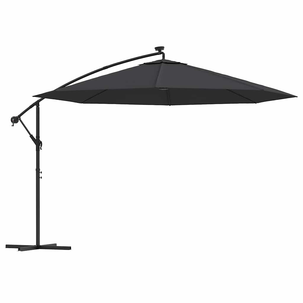 Ampelschirm mit LED-Beleuchtung Stahl-Mast Schwarz 350 cm