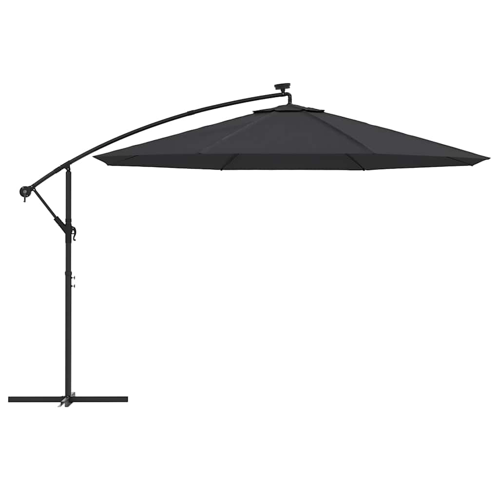 Ampelschirm mit LED-Beleuchtung Stahl-Mast Schwarz 350 cm