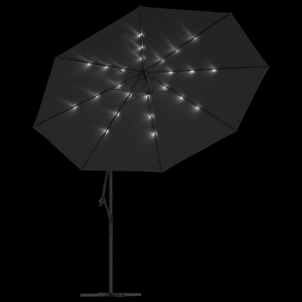 Ampelschirm mit LED-Beleuchtung Stahl-Mast Schwarz 350 cm