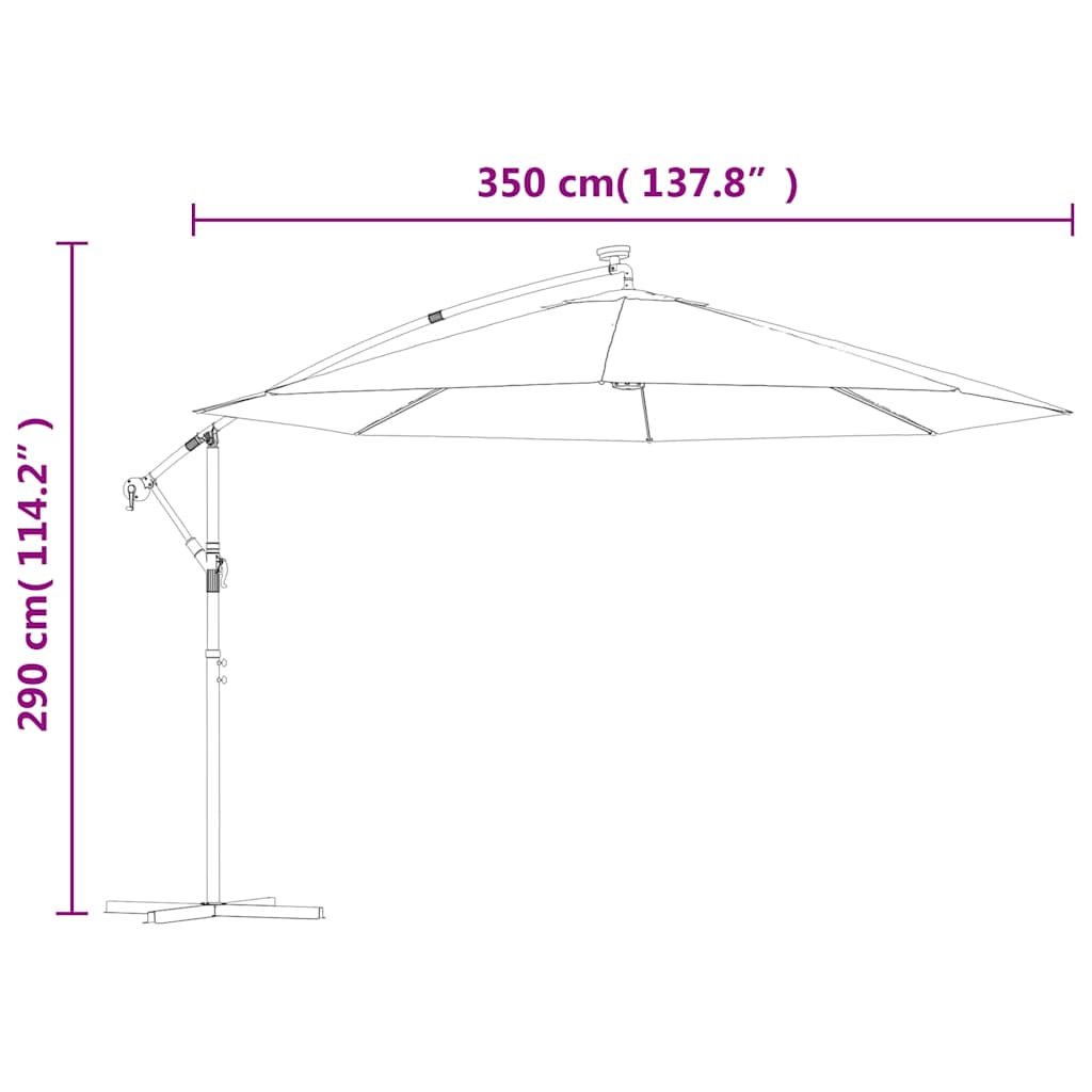 Ampelschirm mit LED-Beleuchtung Stahl-Mast Azurblau 350 cm