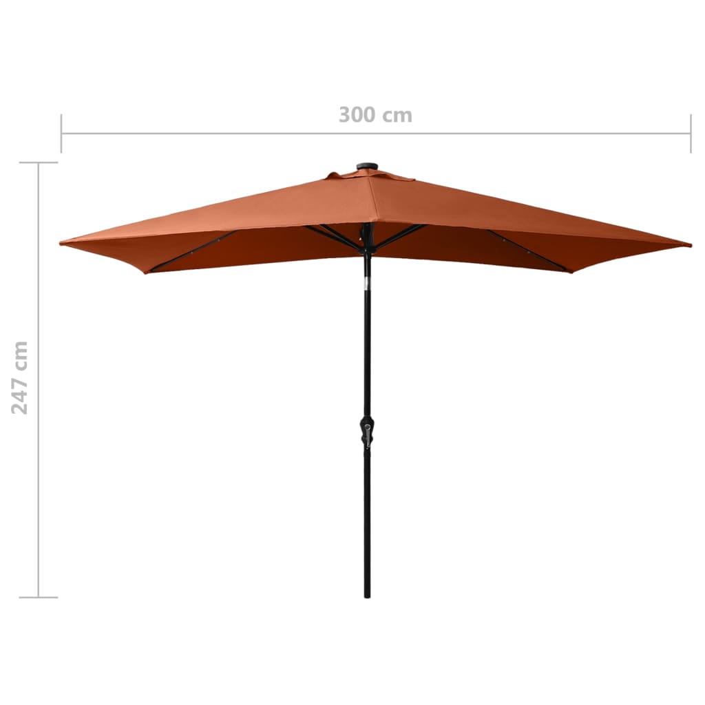 Sonnenschirm mit LEDs und Stahl-Mast Terrakottarot 2x3 m