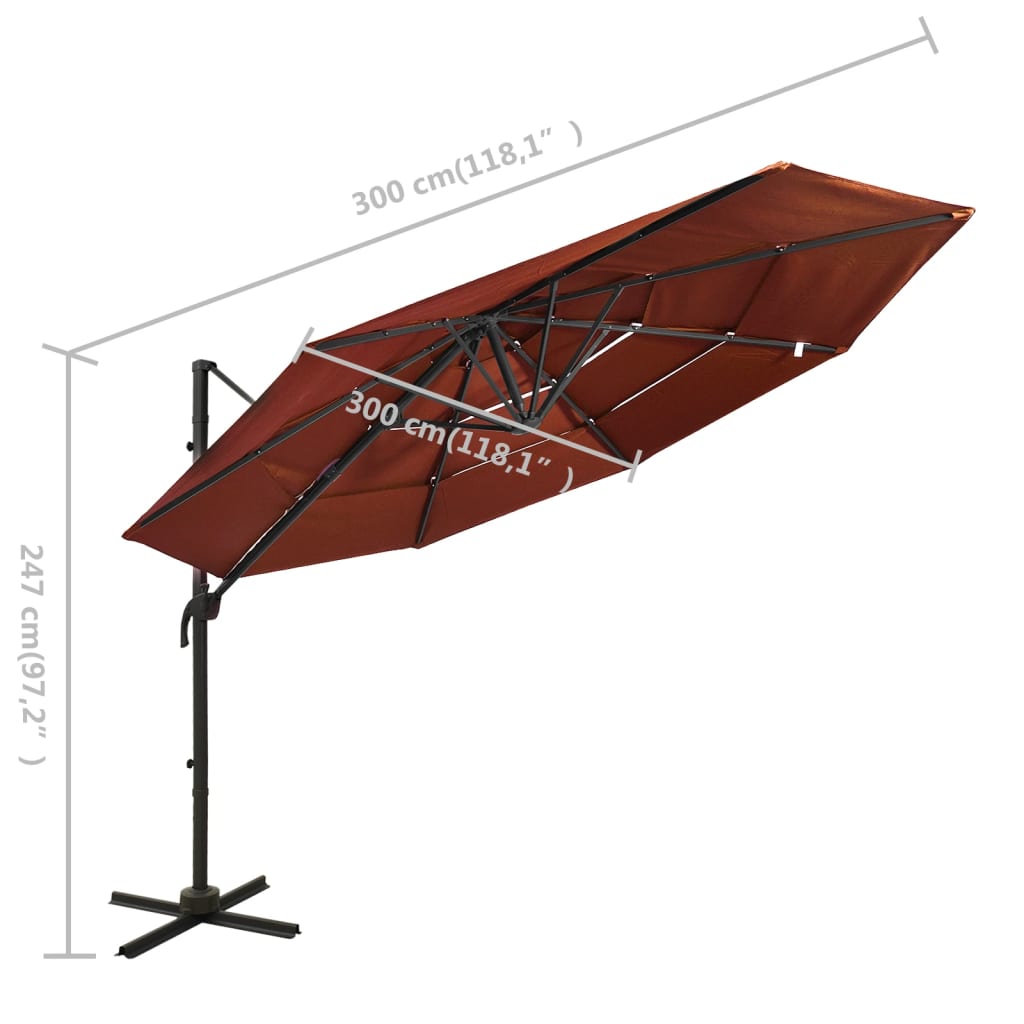 Sonnenschirm mit Aluminium-Mast 4-lagig Terrakottarot 3x3 m