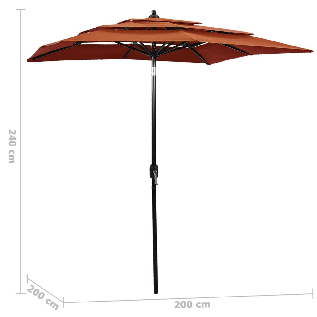 Sonnenschirm mit Aluminium-Mast 3-lagig Terrakottarot 2x2 m