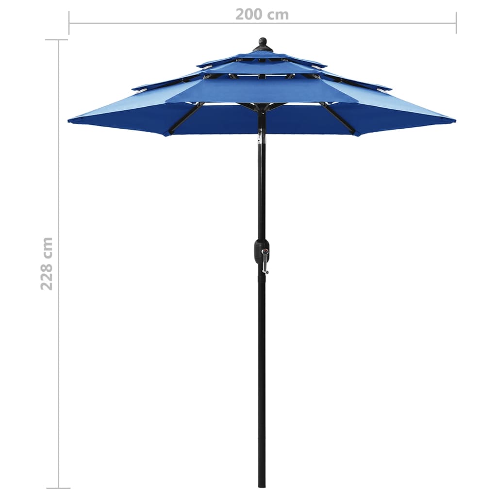 Sonnenschirm mit Aluminium-Mast 3-lagig Azurblau 2 m