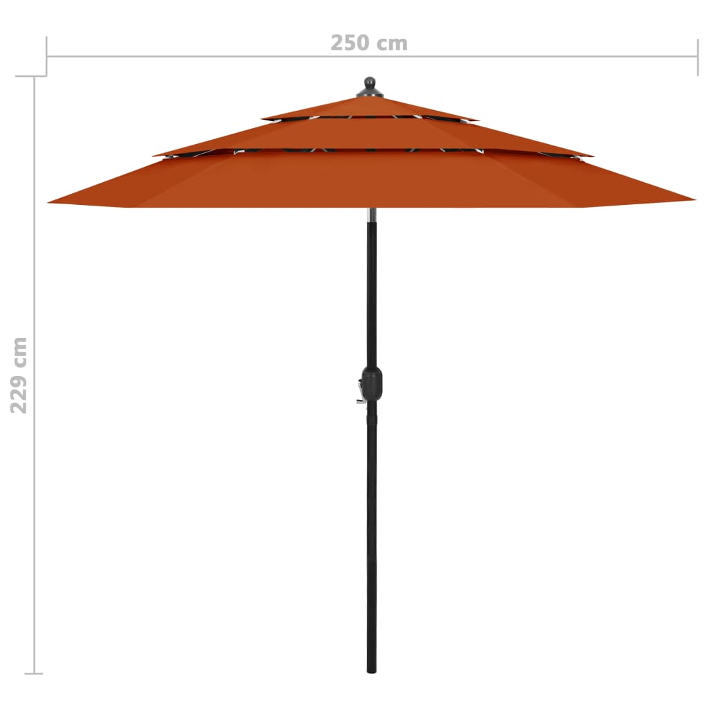 Sonnenschirm mit Aluminium-Mast 3-lagig Terrakottarot 2,5 m