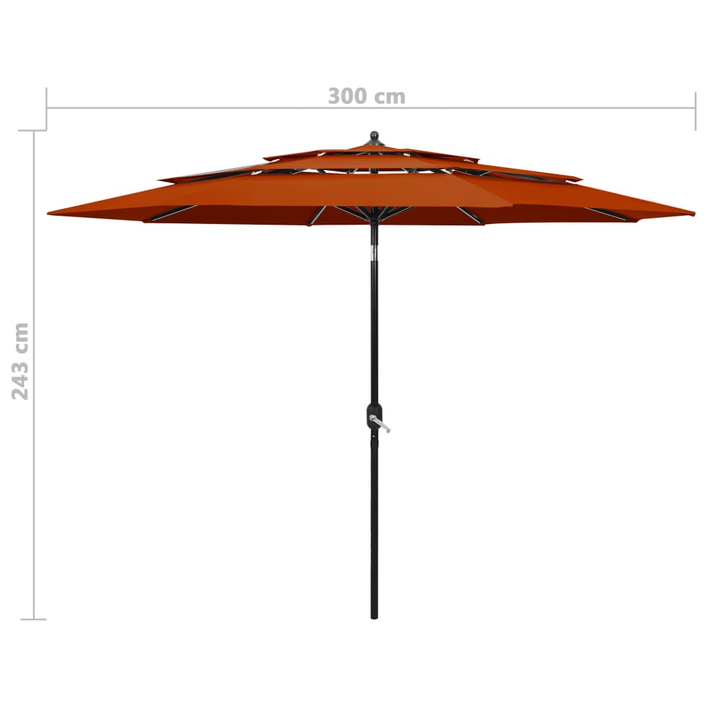Sonnenschirm mit Aluminium-Mast 3-lagig Terrakottarot 3 m