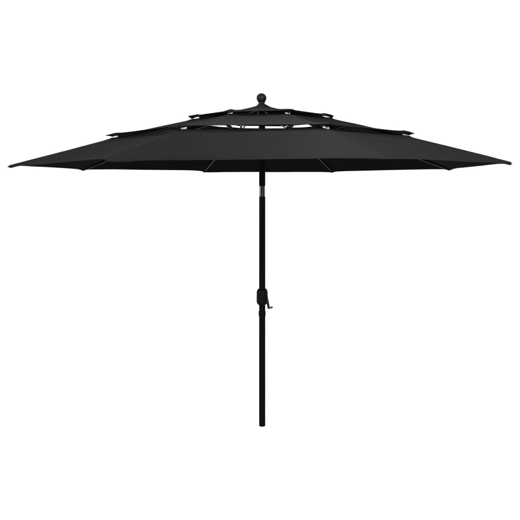 Parasol with aluminum pole 3-layer black 3.5 m