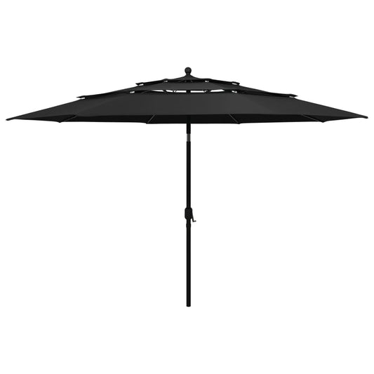 Parasol with aluminum pole 3-layer black 3.5 m