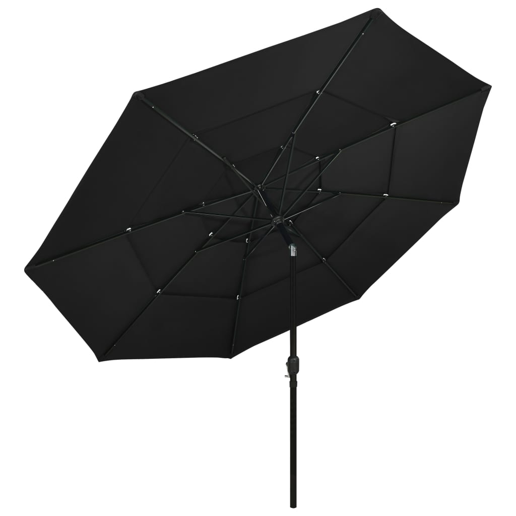 Parasol with aluminum pole 3-layer black 3.5 m