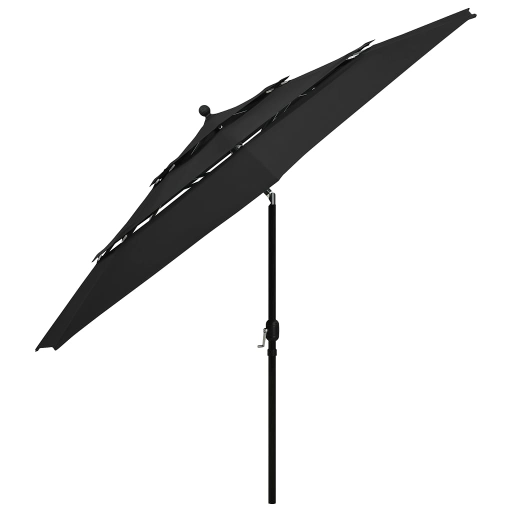 Parasol with aluminum pole 3-layer black 3.5 m