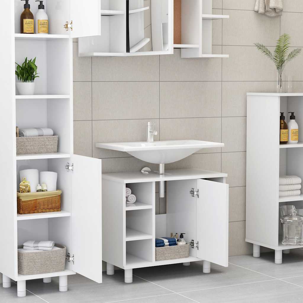 3-tlg. Badmöbel-Set Weiß Holzwerkstoff