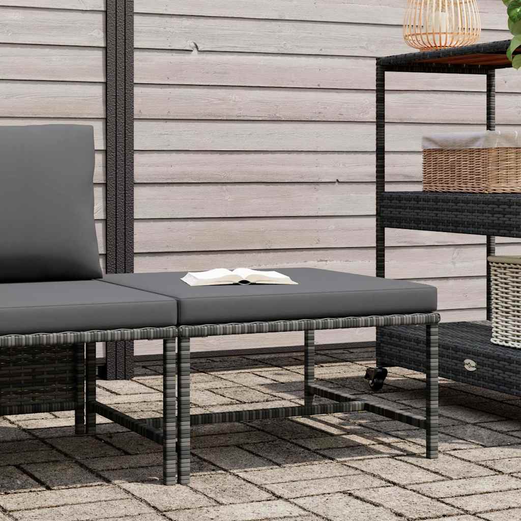 Modular-Fußhocker mit Kissen Grau Poly Rattan