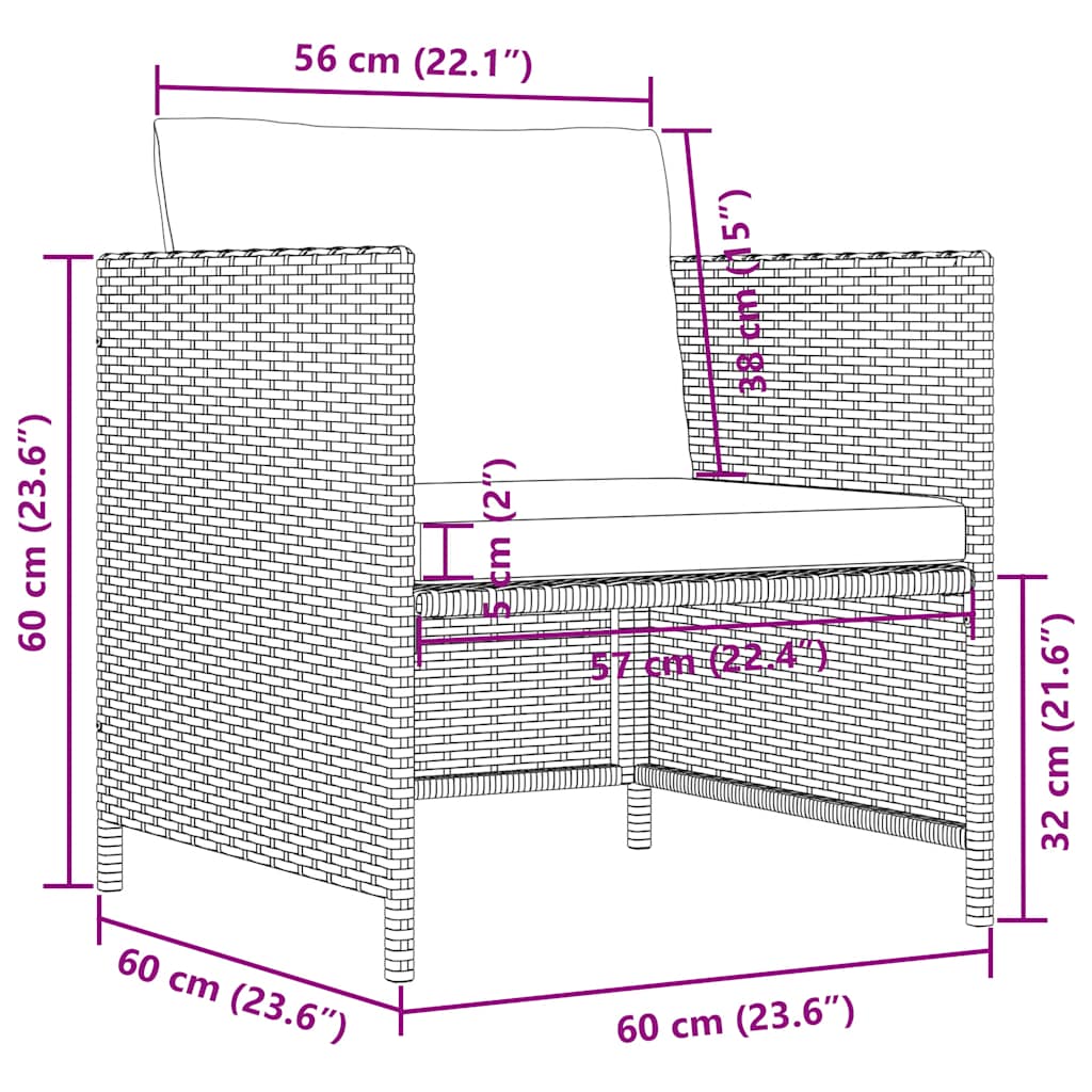 Gartensofa mit Kissen Grau Poly Rattan