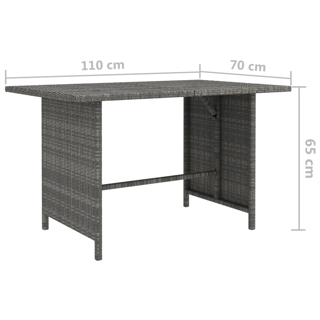 Table à manger de jardin gris 110x70x65 cm poly rotin