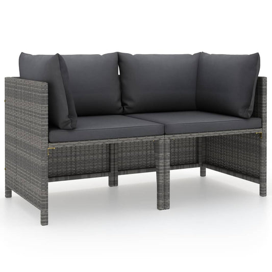 2-Sitzer-Gartensofa mit Polstern Grau Poly Rattan