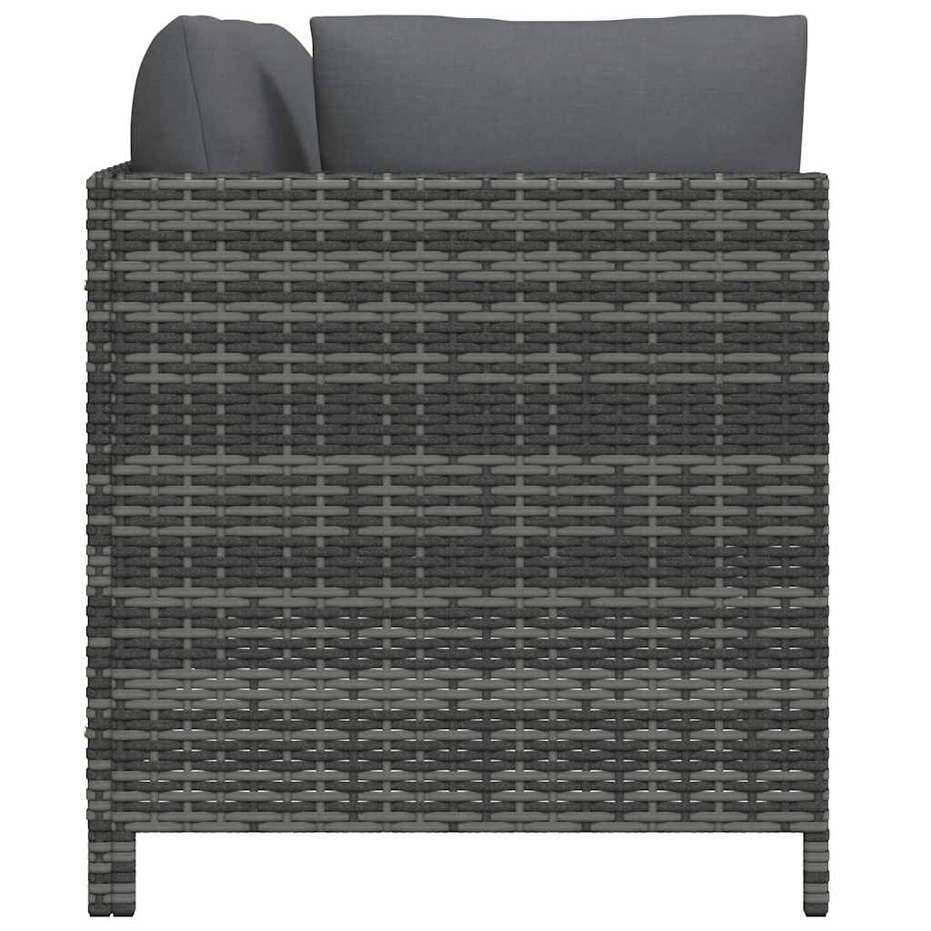 2-Sitzer-Gartensofa mit Polstern Grau Poly Rattan