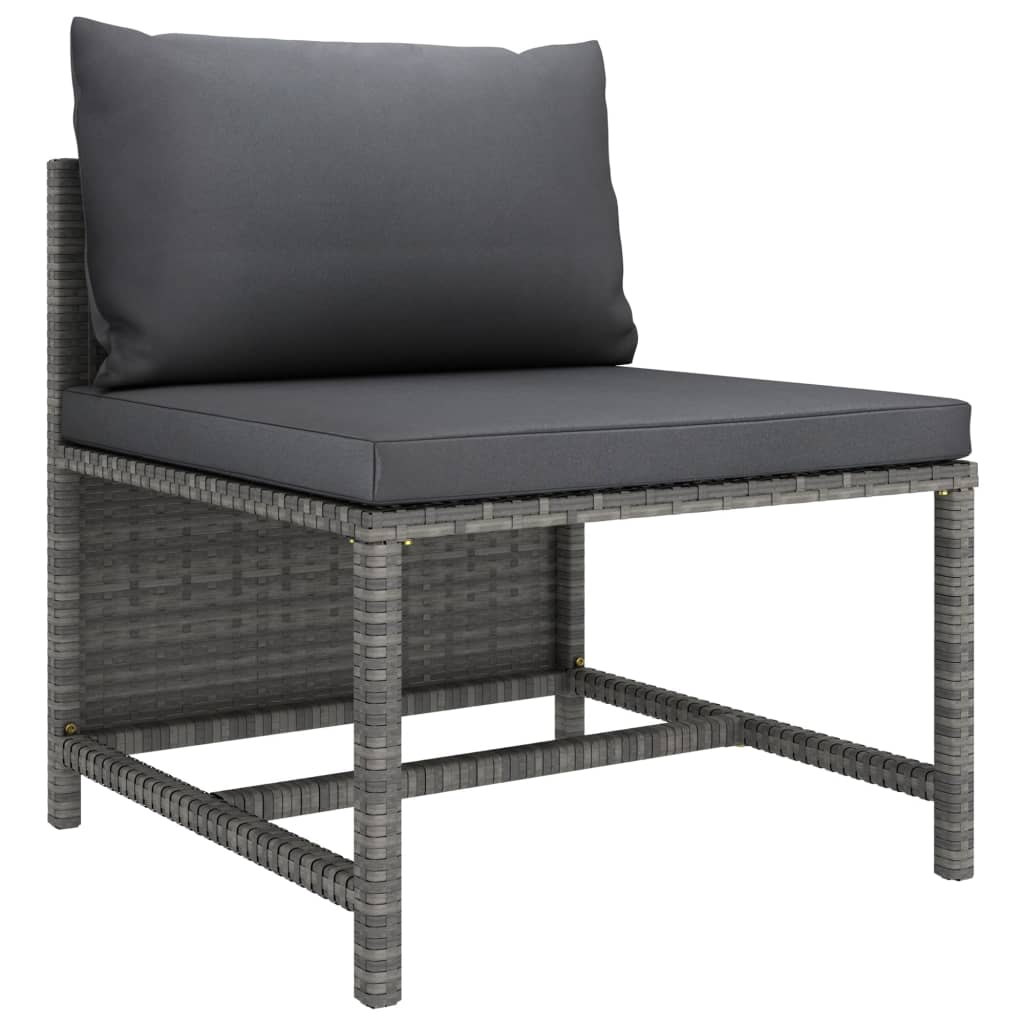 3-Sitzer-Gartensofa mit Kissen Grau Poly Rattan