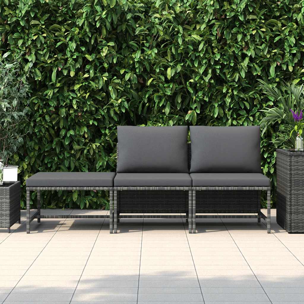 3-tlg. Garten-Sofagarnitur mit Kissen Grau Poly Rattan