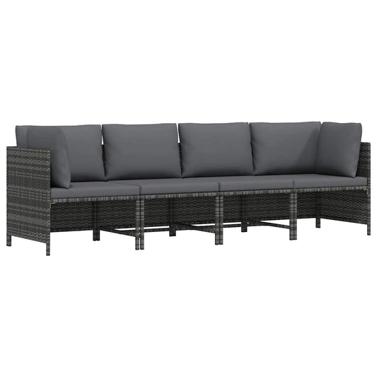 4-Sitzer-Gartensofa mit Kissen Grau Poly Rattan